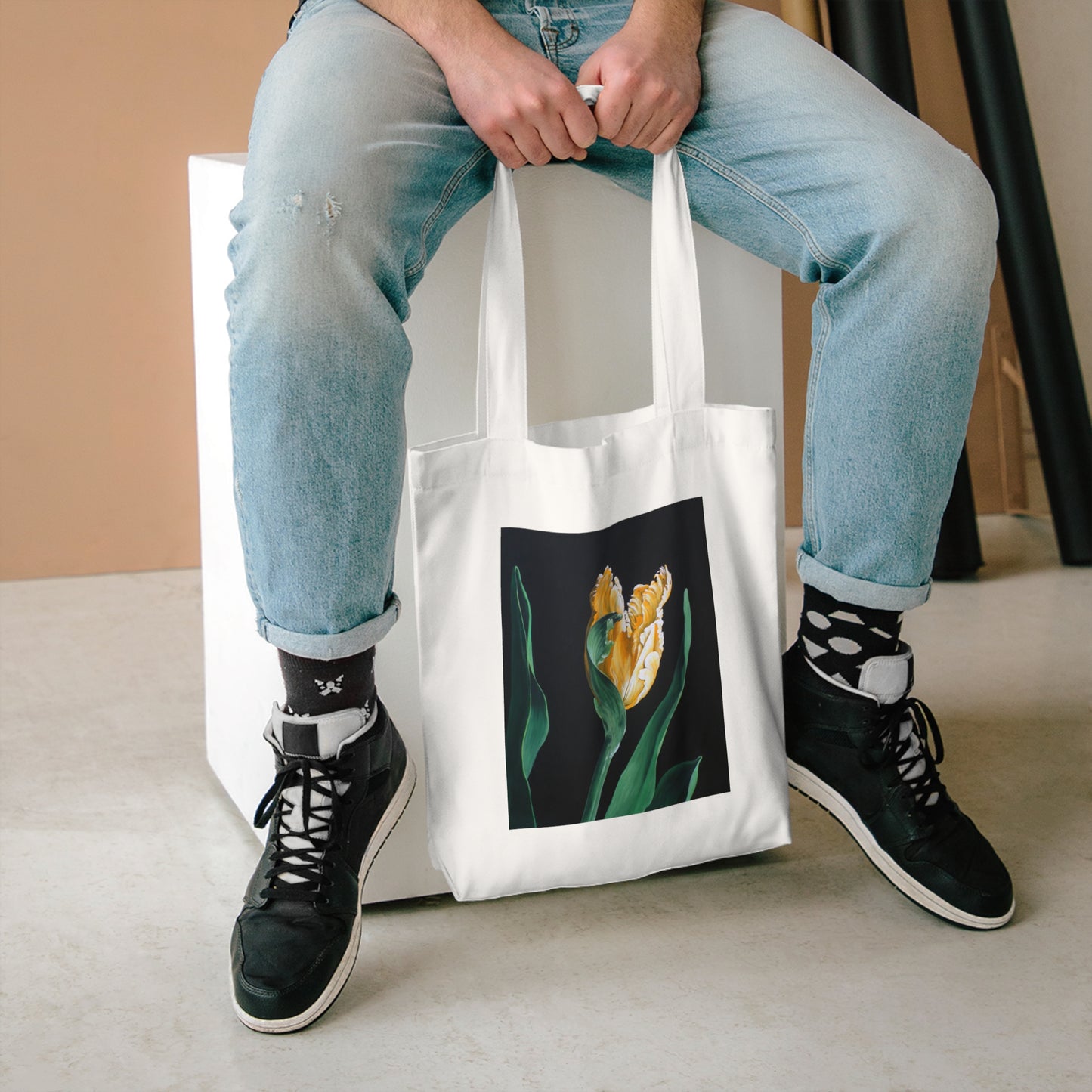 Elegant Floral Cotton Tote Bag