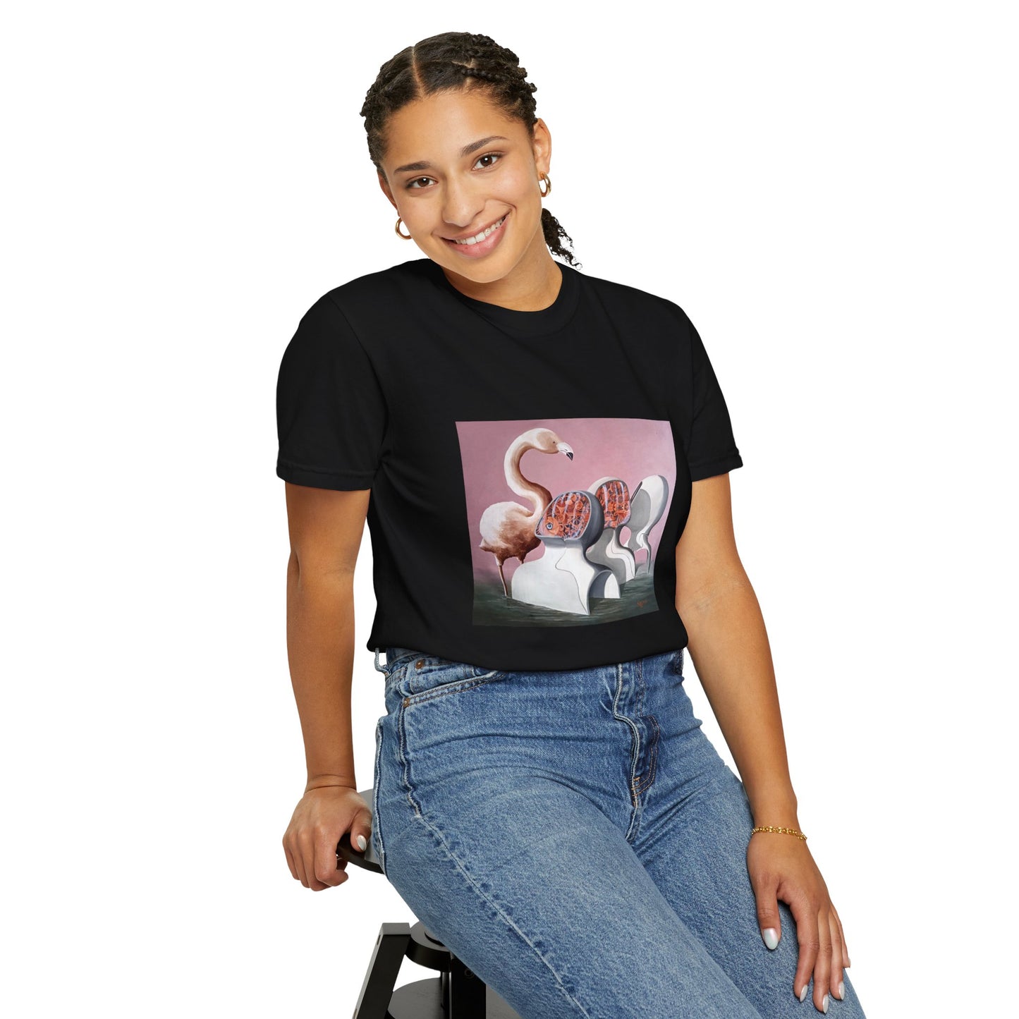 Unisex Garment-Dyed T-Shirt – Surreal Flamingo Art Tee