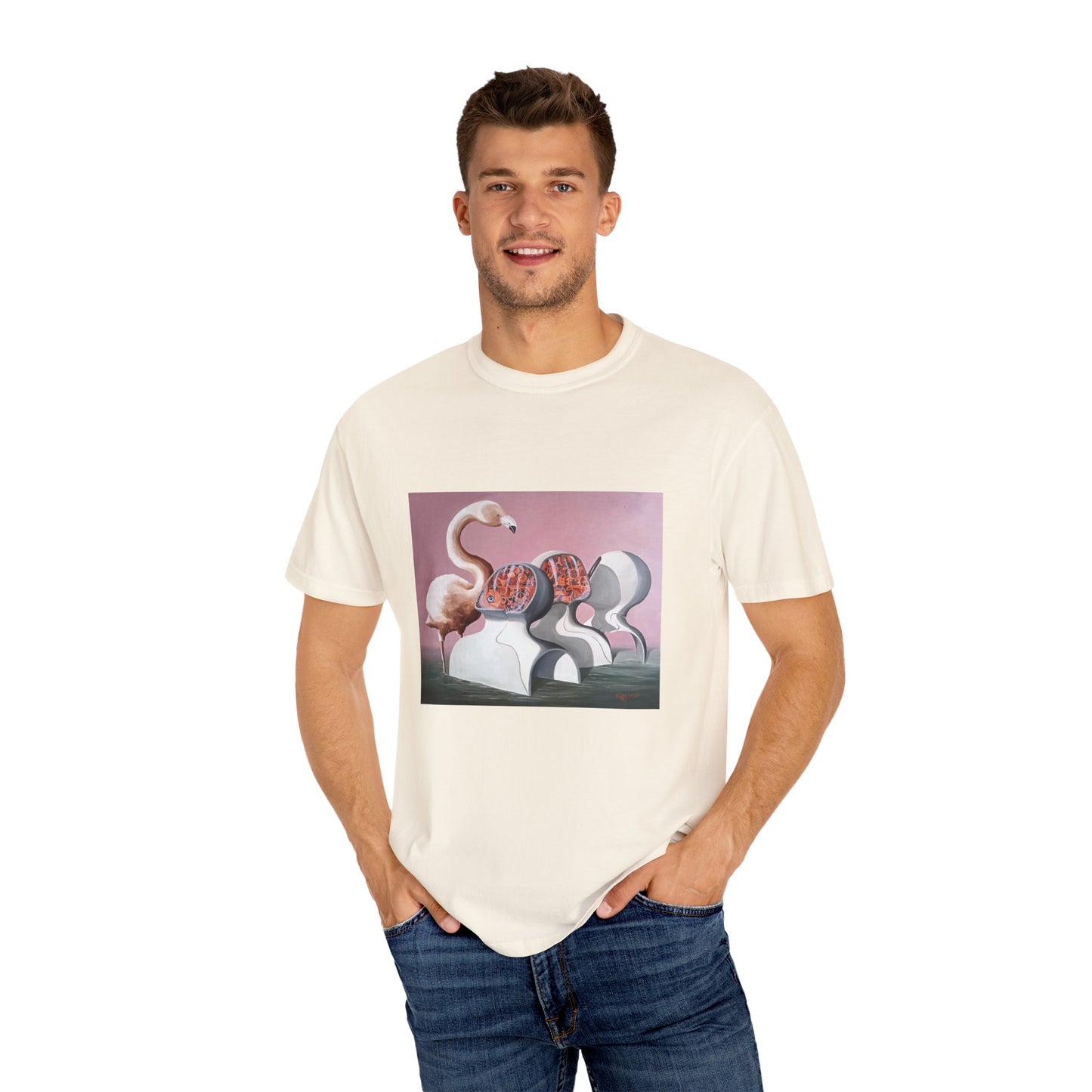Unisex Garment-Dyed T-Shirt – Surreal Flamingo Art Tee