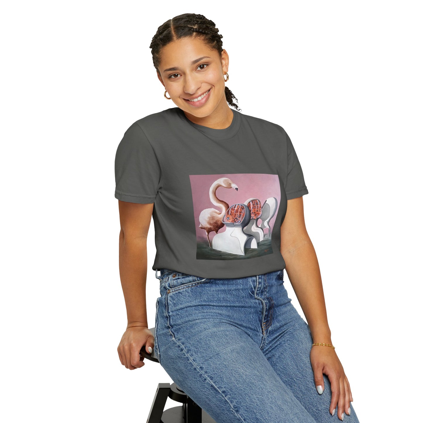 Unisex Garment-Dyed T-Shirt – Surreal Flamingo Art Tee
