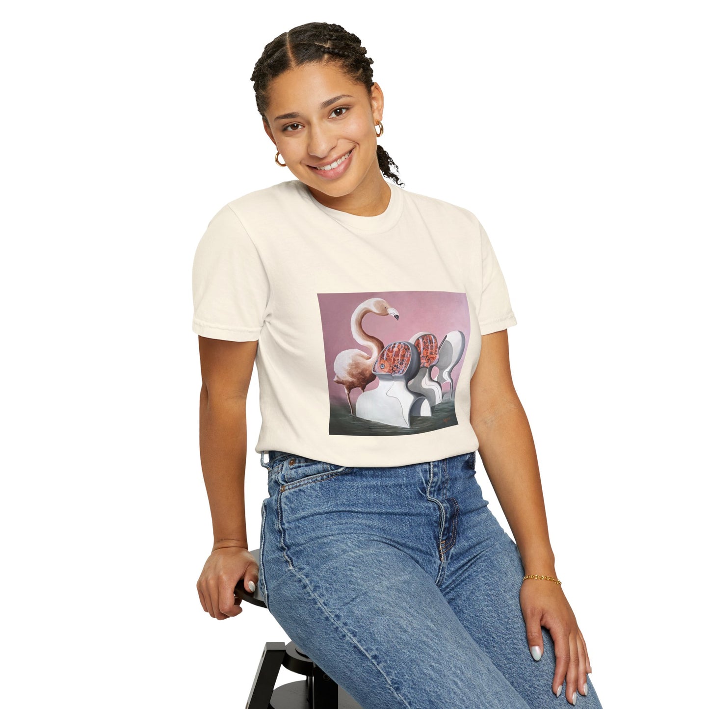 Unisex Garment-Dyed T-Shirt – Surreal Flamingo Art Tee