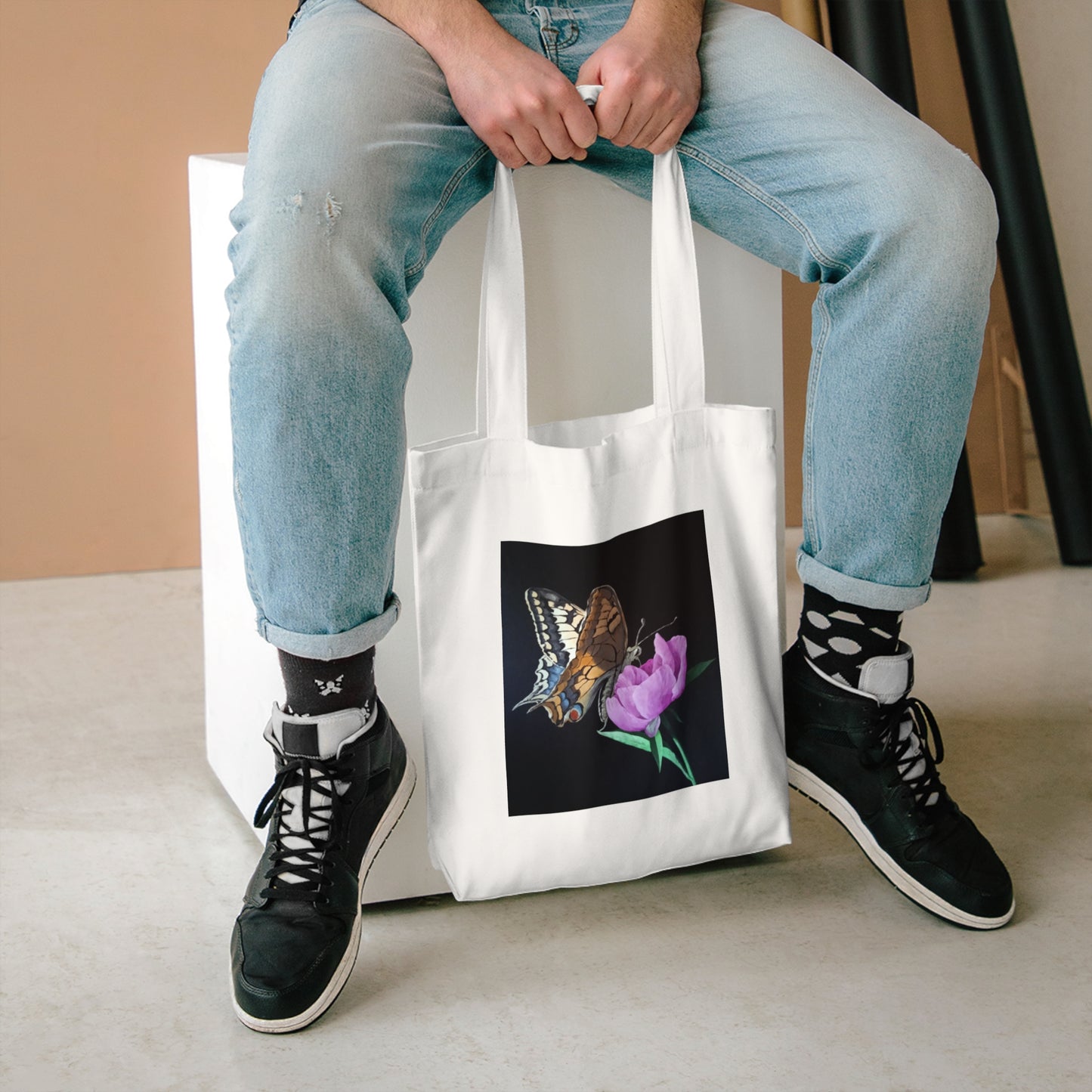 Butterfly & Flower Cotton Canvas Tote Bag