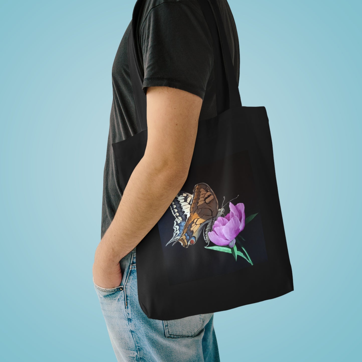 Butterfly & Flower Cotton Canvas Tote Bag