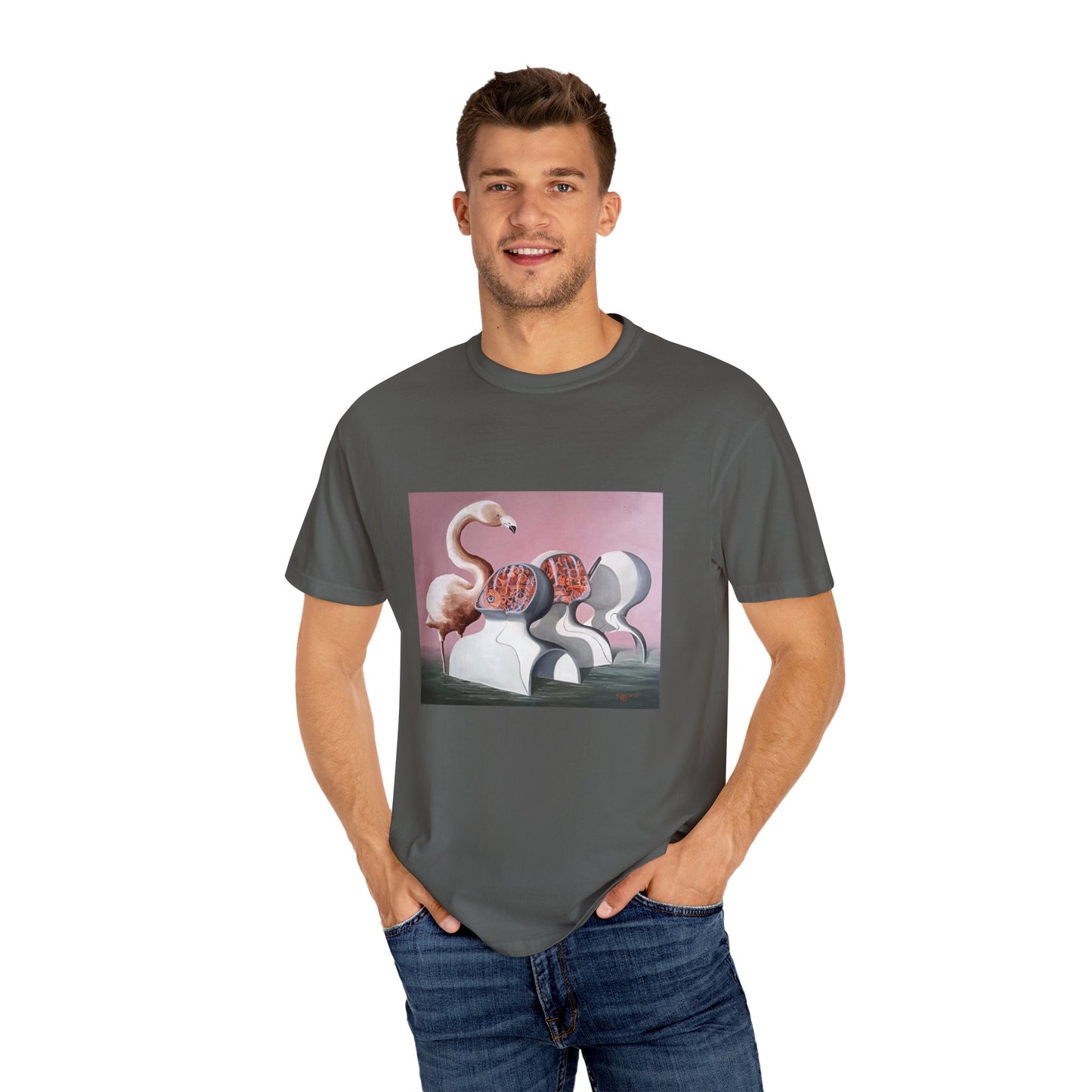 Unisex Garment-Dyed T-Shirt – Surreal Flamingo Art Tee