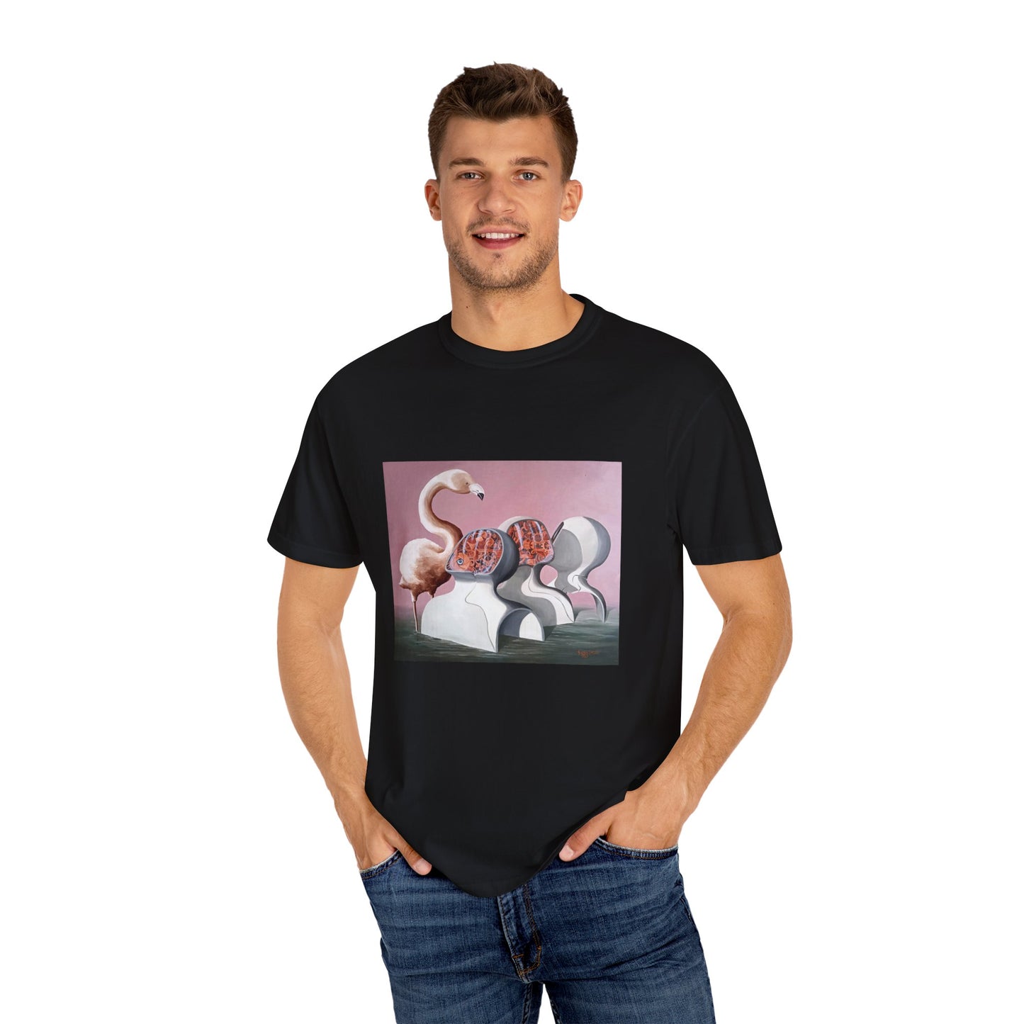 Unisex Garment-Dyed T-Shirt – Surreal Flamingo Art Tee