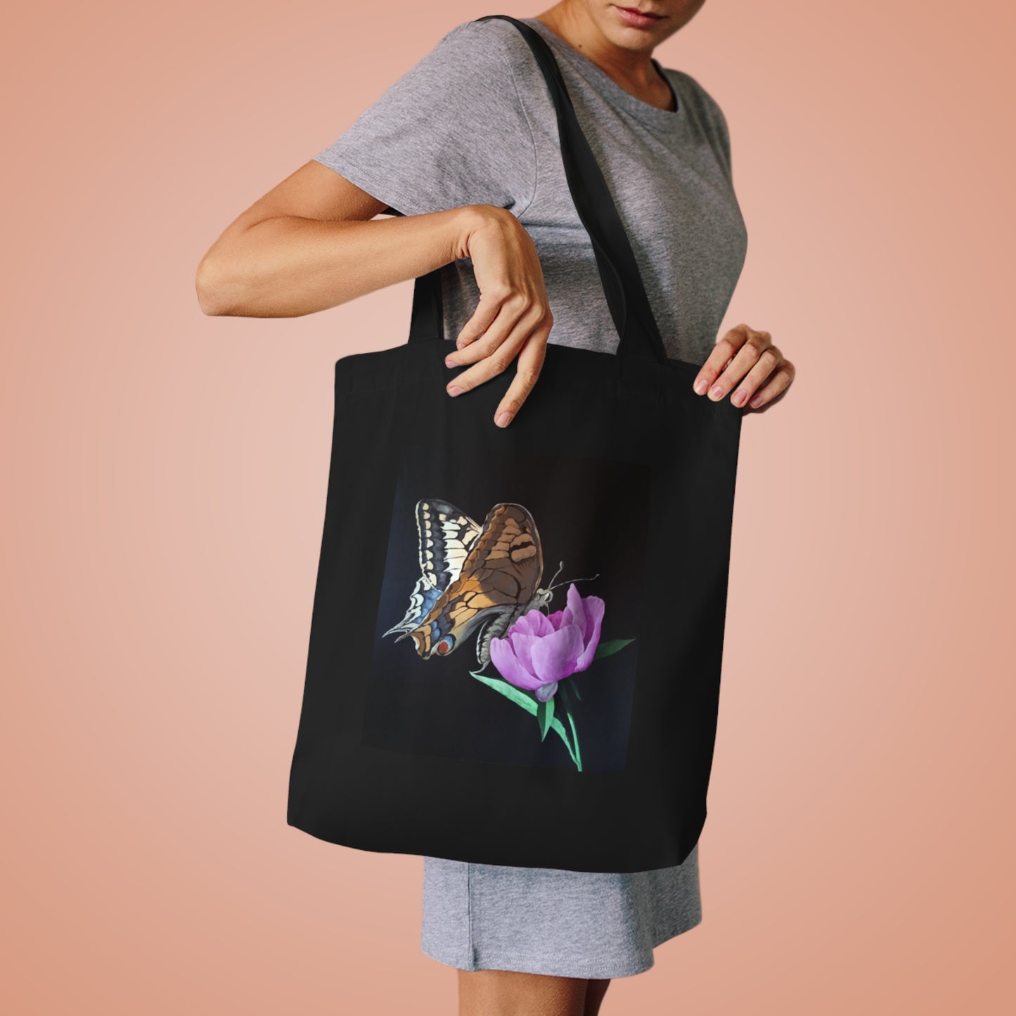 Butterfly & Flower Cotton Canvas Tote Bag