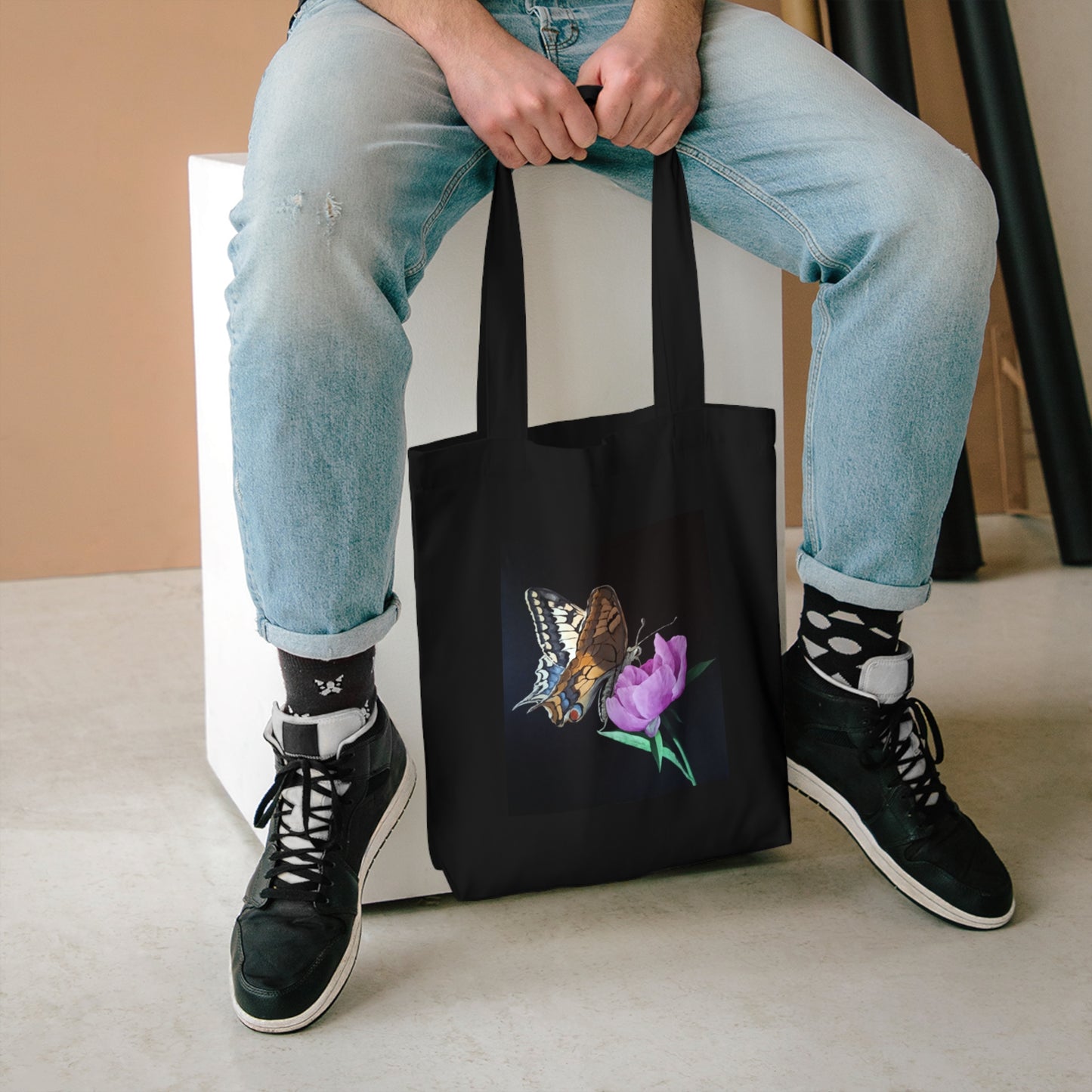 Butterfly & Flower Cotton Canvas Tote Bag